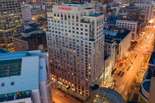 Conrad Indianapolis in Indianapolis, exterior of the downtown hotel building