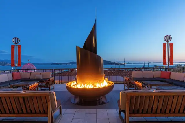 Fairmont Heritage Place in San Francisco, modern fire feature with outdoor seating