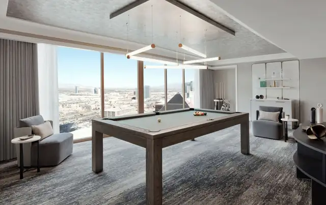 Four Seasons Las Vegas, modern room with a pool table