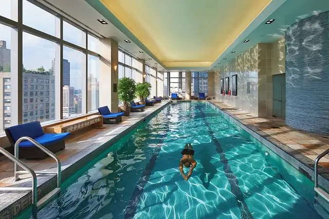 Mandarin Oriental in New York, indoor pool with clear blue water
