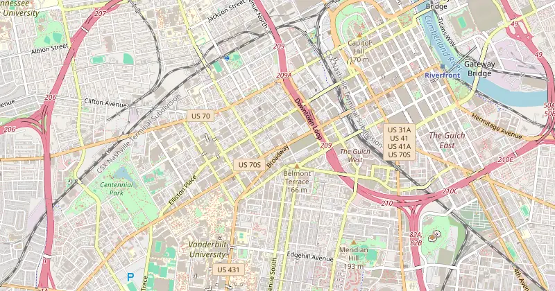 Map of Conrad Nashville with nearby hotels
