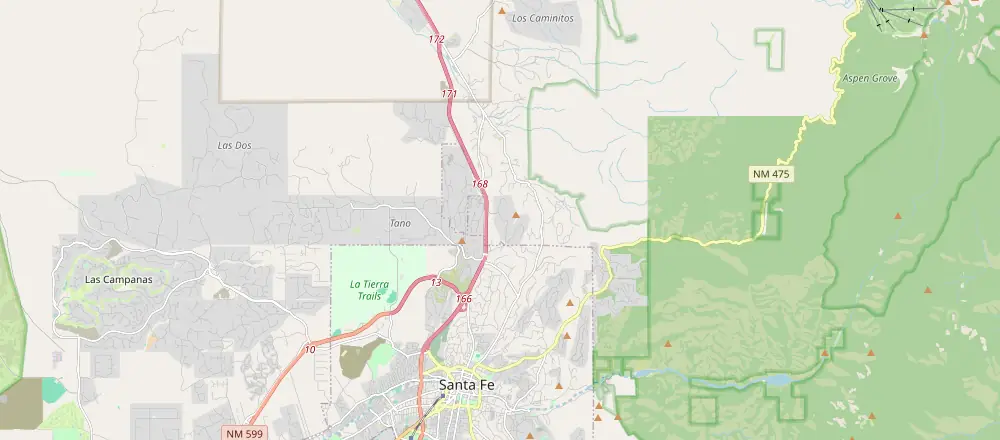 Map of Santa Fe with nearby hotels
