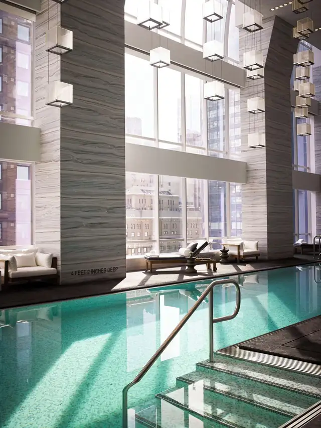 Park Hyatt in New York, modern indoor pool with a glass railing