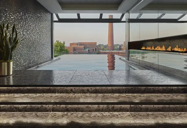 Rosewood Washington in Georgetown, modern indoor pool with a glass wall