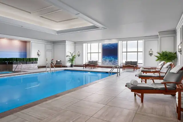 The Ritz-Carlton Tysons Corner in McLean, indoor pool with lounge chairs