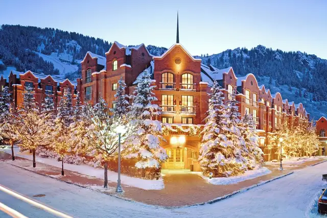 The St. Regis Aspen in Aspen, hotel facade with its main entrance