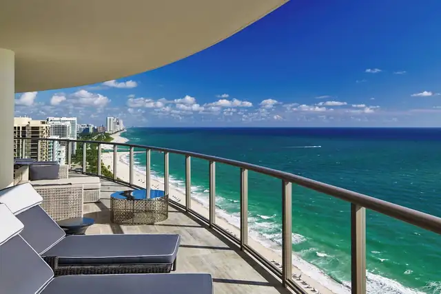 St. Regis Bal Harbour in Miami, balcony with seating and an ocean view