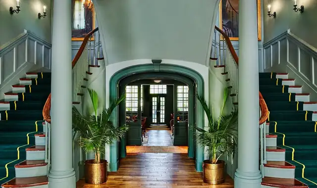 The Vanderbilt in Newport, grand hallway with a wooden floor