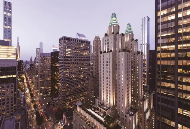 Waldorf Astoria in New York, tall building with a grid of windows